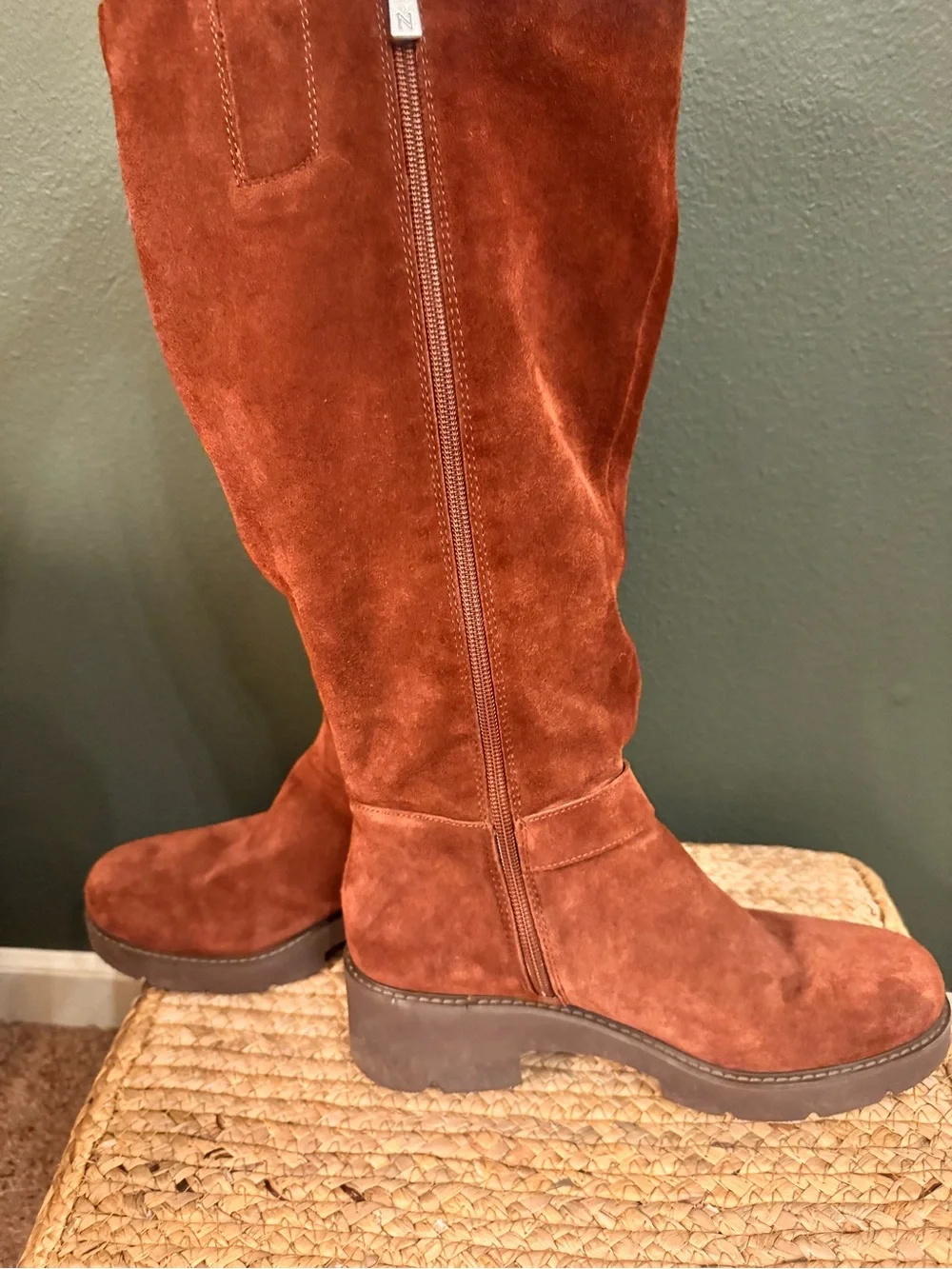 Naturalizer Over-the-Knee Suede Boots in Rust with Gold Buckle